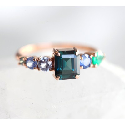 Darius Teal Sapphire Emeralds Sapphire Cluster Ring
