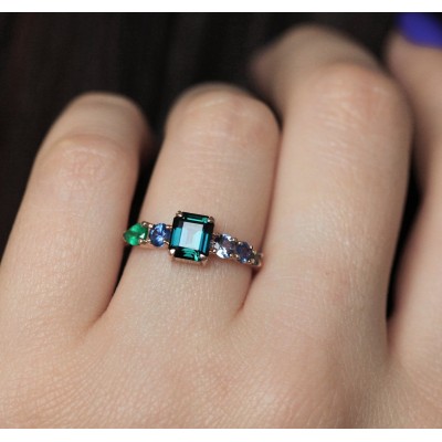 Darius Teal Sapphire Emeralds Sapphire Cluster Ring
