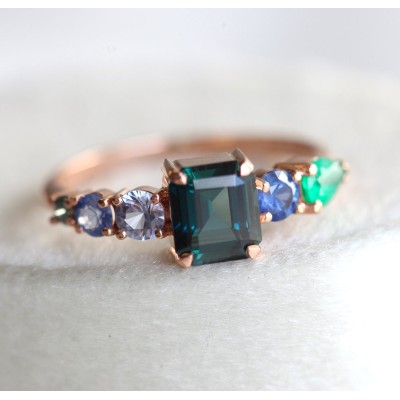 Darius Teal Sapphire Emeralds Sapphire Cluster Ring
