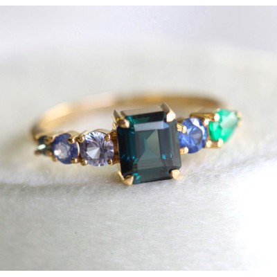 Darius Teal Sapphire Emeralds Sapphire Cluster Ring
