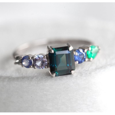 Darius Teal Sapphire Emeralds Sapphire Cluster Ring
