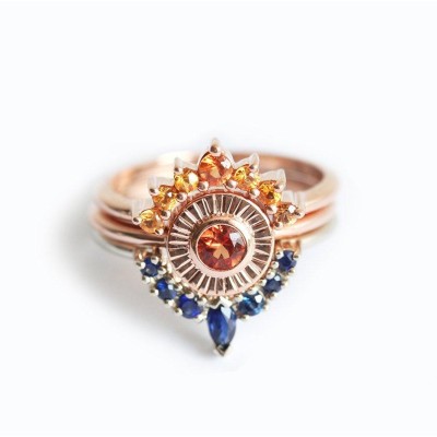 De La Sol Orange Sapphire Sunset Ring Set
