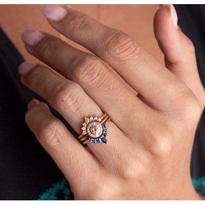De La Sol Orange Sapphire Sunset Ring Set
