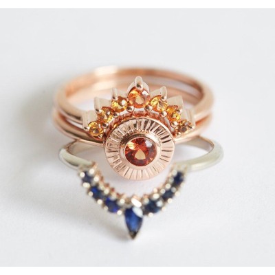De La Sol Orange Sapphire Sunset Ring Set
