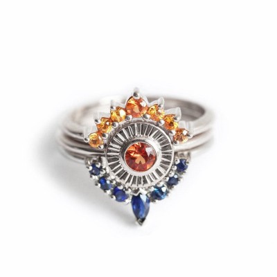 De La Sol Orange Sapphire Sunset Ring Set
