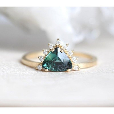 Edira Teal Sapphire Diamond Ring
