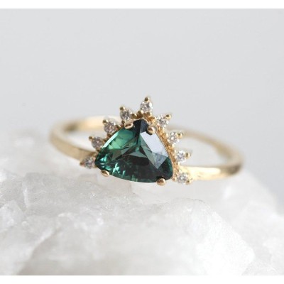 Edira Teal Sapphire Diamond Ring
