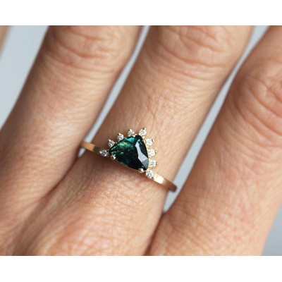 Edira Teal Sapphire Diamond Ring
