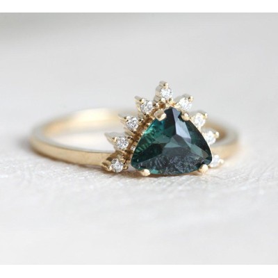 Edira Teal Sapphire Diamond Ring
