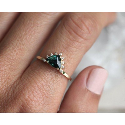 Edira Teal Sapphire Diamond Ring

