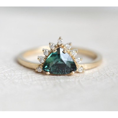 Edira Teal Sapphire Diamond Ring
