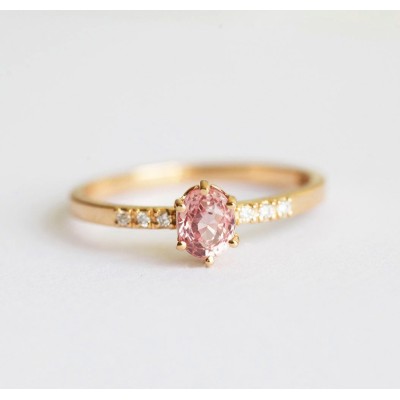 Eilian Peach Sapphire Diamond Ring
