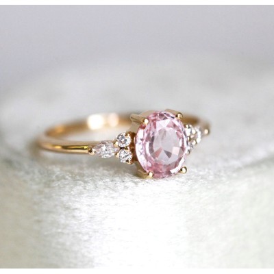 Evelyn Peach Sapphire Diamond Ring
