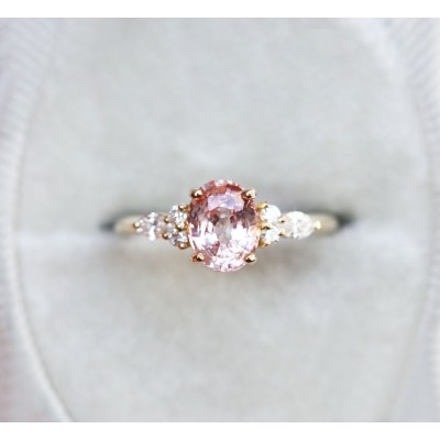 Evelyn Peach Sapphire Diamond Ring
