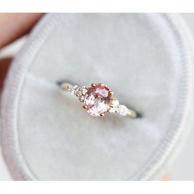 Evelyn Peach Sapphire Diamond Ring
