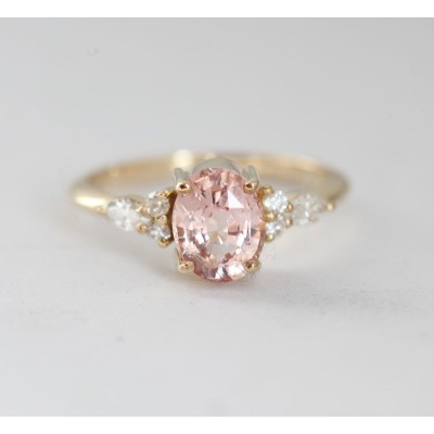 Evelyn Peach Sapphire Diamond Ring
