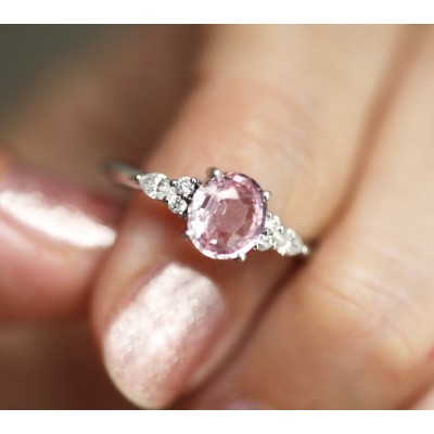 Evelyn Peach Sapphire Diamond Ring
