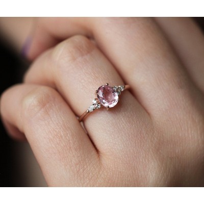 Evelyn Peach Sapphire Diamond Ring
