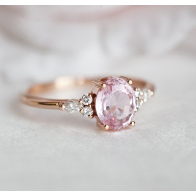 Evelyn Peach Sapphire Diamond Ring
