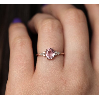 Evelyn Peach Sapphire Diamond Ring
