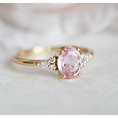 Evelyn Peach Sapphire Diamond Ring
