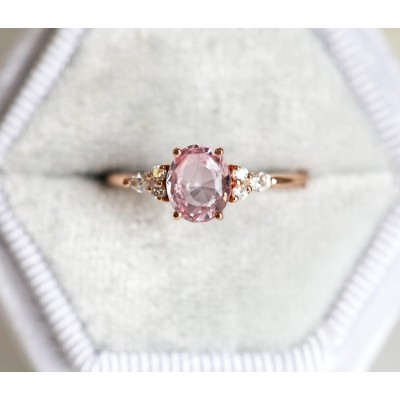 Evelyn Peach Sapphire Diamond Ring
