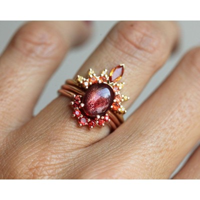 Hot Orange Sapphire Ring, Rose Gold Sapphire Ring
