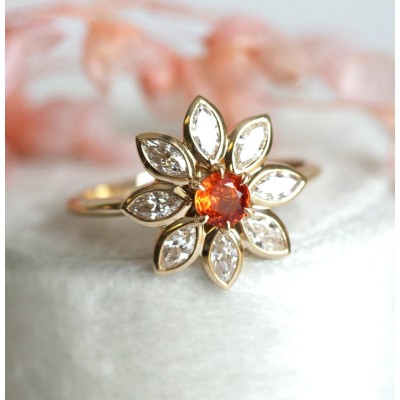 Katy Orange Sapphire Diamond Ring
