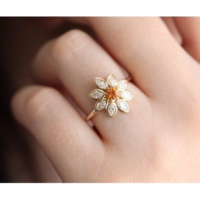 Katy Orange Sapphire Diamond Ring
