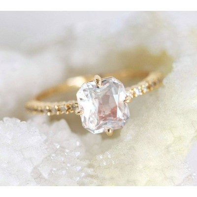 Kourtney Ceylon White Sapphire Diamond Ring - READY TO SHIP
