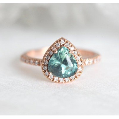 Leen Teal Green Sapphire Diamond Ring
