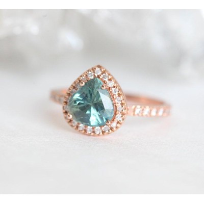 Leen Teal Green Sapphire Diamond Ring
