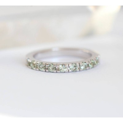 Light Green Sapphire Ring, White Gold Wedding Band
