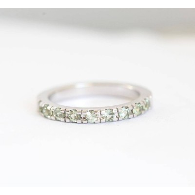 Light Green Sapphire Ring, White Gold Wedding Band
