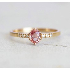 Padparadscha Peach Sapphire Diamond Ring