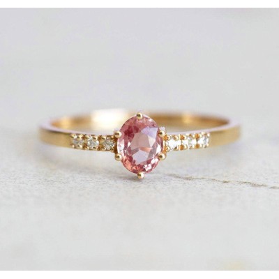 Padparadscha Peach Sapphire Diamond Ring
