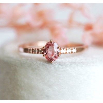 Padparadscha Peach Sapphire Diamond Ring
