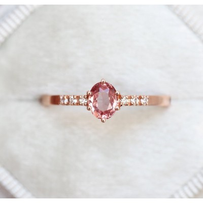 Padparadscha Peach Sapphire Diamond Ring
