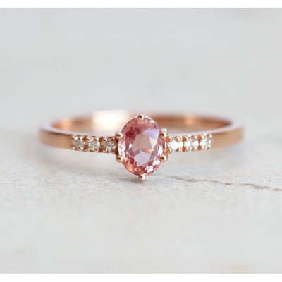 Padparadscha Peach Sapphire Diamond Ring
