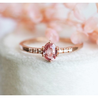 Padparadscha Peach Sapphire Diamond Ring
