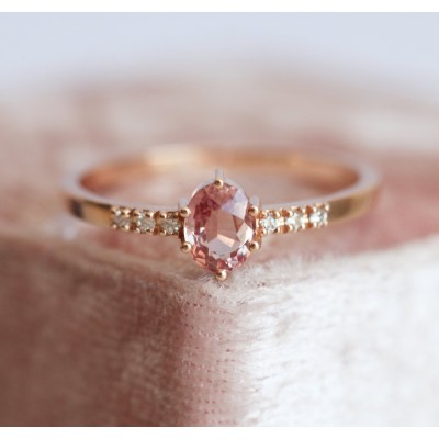 Padparadscha Peach Sapphire Diamond Ring
