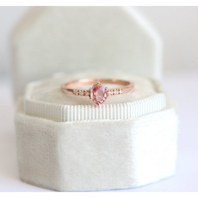 Padparadscha Peach Sapphire Diamond Ring
