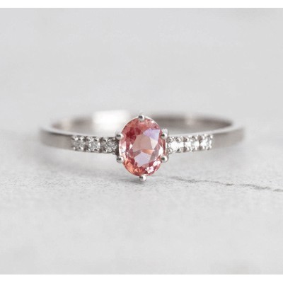 Padparadscha Peach Sapphire Diamond Ring
