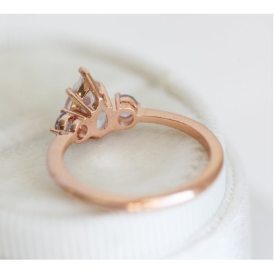 Pear Rainbow Moonstone Ring With Light Blue Sapphires

