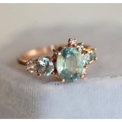 Revel Light Green Sapphire Cluster Ring
