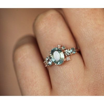 Revel Light Green Sapphire Cluster Ring
