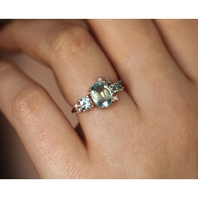 Revel Light Green Sapphire Cluster Ring
