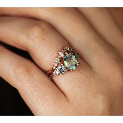 Revel Light Green Sapphire Cluster Ring
