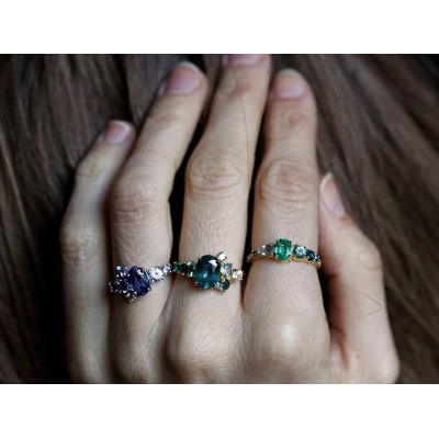Revel Light Green Sapphire Cluster Ring

