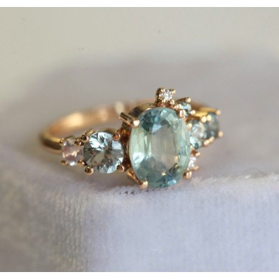 Revel Light Green Sapphire Cluster Ring
